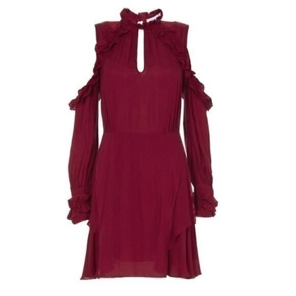 IRO Dress Hanie Red Wine Burgundy Cold Shoulder Ruffle Festival‎ Event NWT $400 - Picture 3 of 15
